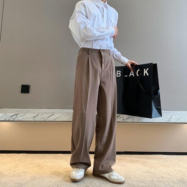 

men's pants korean wide-leg fashion business society mens suit loose straight dress men casual trousers s-xl, Black