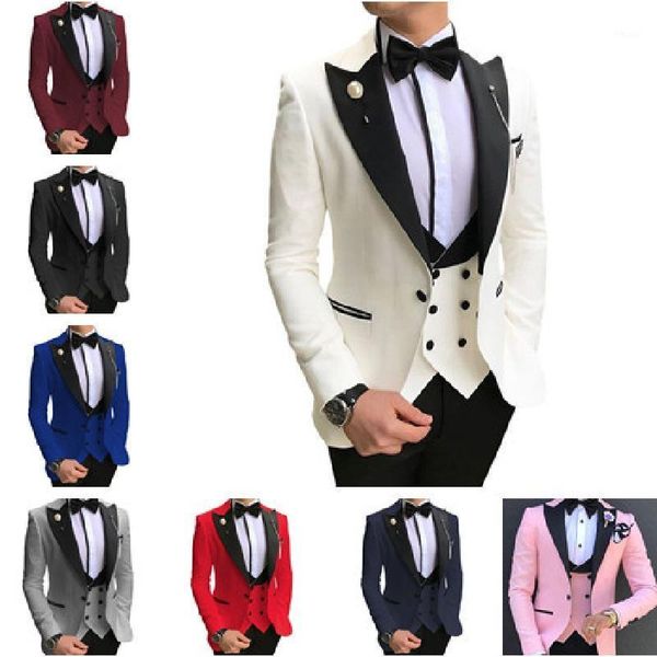 

men's suits & blazers men 3 pieces slim fit business groom champagne noble grey white tuxedos for formal wedding suit (blazer+pants+ves, White;black