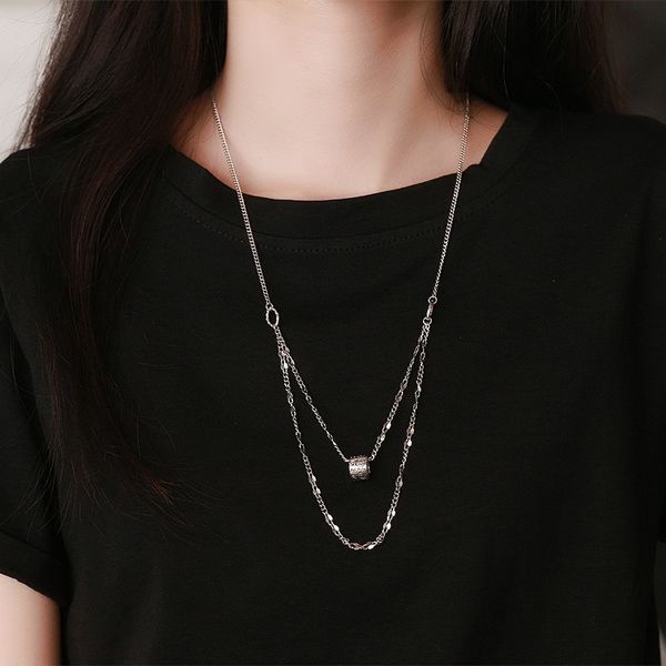 

chaosheng s925 sterling silver creative double-layer smiling face transfer bead necklace ins japanese and korean style personalized fashion