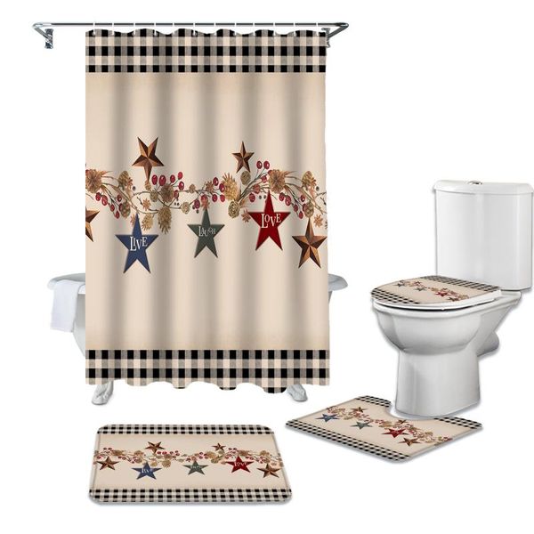 

shower curtains vintage black plaid country star berry curtain sets non-slip rugs toilet lid cover set waterproof bathroom