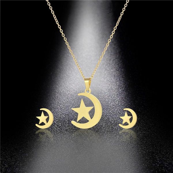 

stainless steel crescent half month universe starry sky sun stars pendant necklace love woman mother girl gift wedding jewelry necklaces, Silver