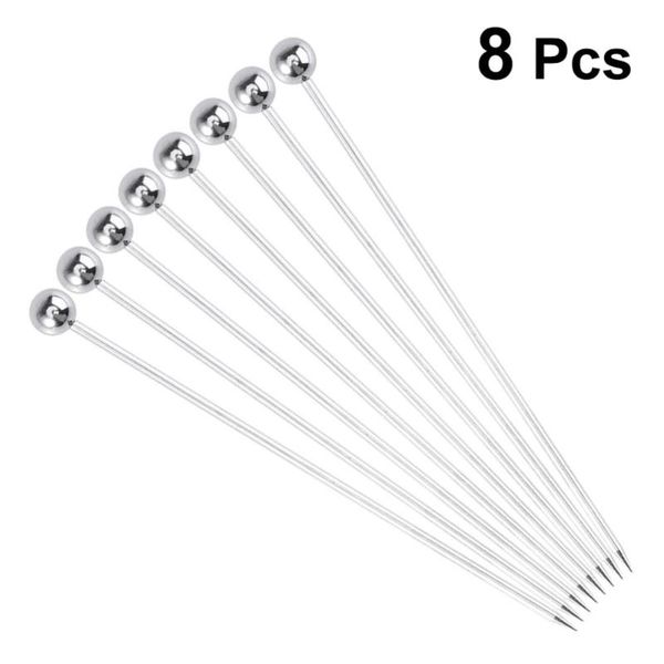 

8pcs stainless steel cocktail picks practical fruit pick useful stirring stick party supplies for home bar (head) forks