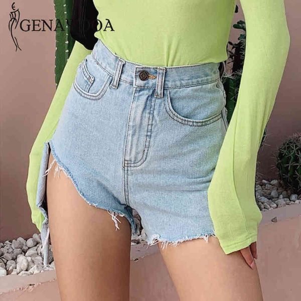 

genayooa summer for streetwear ripped denim women irregular high waist shorts feminino jeans korean 210417, White;black
