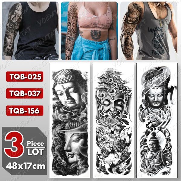 

temporary tattoos 3 pcs/lot large arm sleeve tattoo buddha waterproof tatto sticker shakyamuni body art full fake tatoo women men