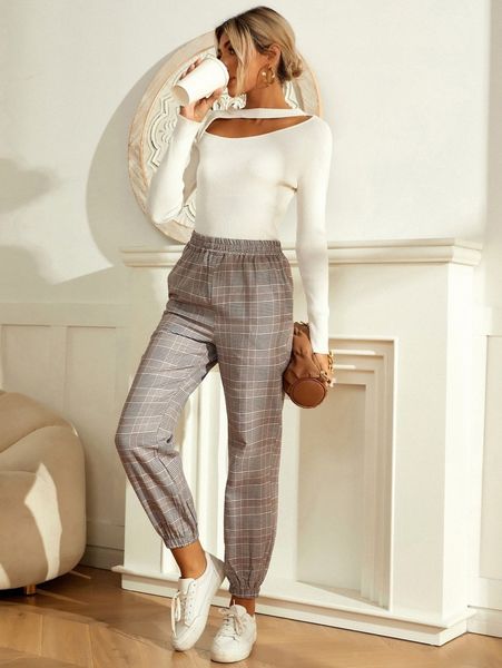 

glen plaid slant pockets joggers o3sw#, Black;white