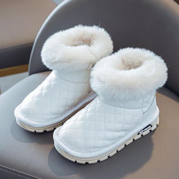 

boots kids girls winter warm cotton snow pu leather shoes, Black;grey