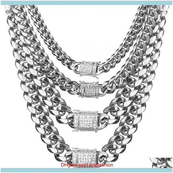 

chains necklaces & pendants jewelry6-18mm wide stainless steel cuban miami chain necklace cz zircon box lock big heavy hip hop jewelr drop d, Silver