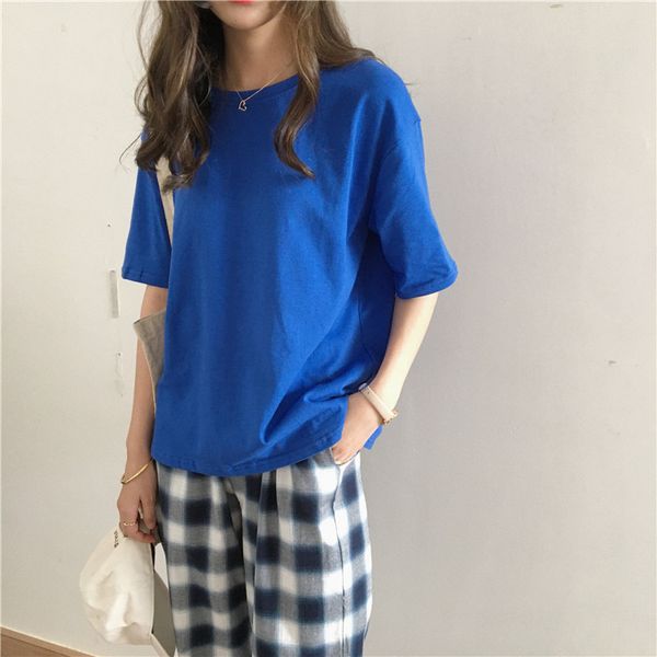 

tee shirt 15 solid color basic t-shirt women casual o-neck harajuku summer korean hipster white t shirt s-xl dropship 210419