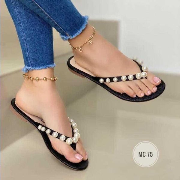 

slippers shoes woman 2021 female string bead rubber flip flops low flat beach summer hawaiian soft hoof heels casual fabric, Black