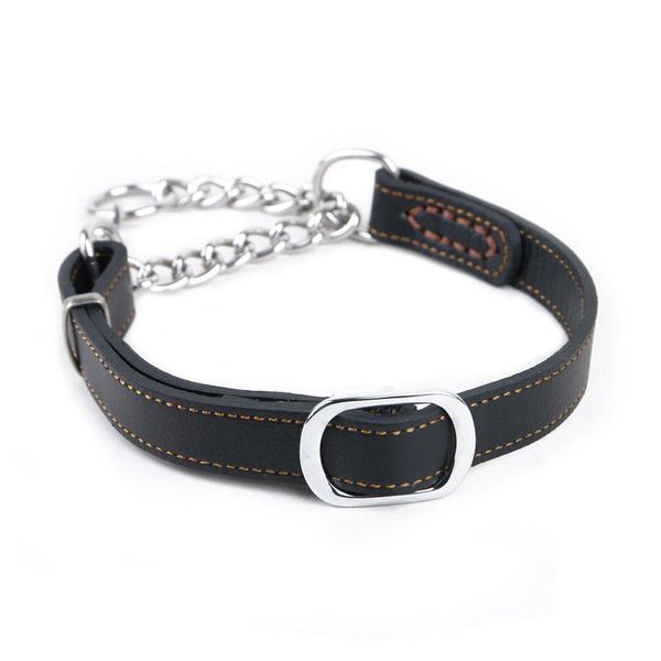 

dog collars & leashes collar stainless steel p chain harness genuine leather adjustable pet accessories