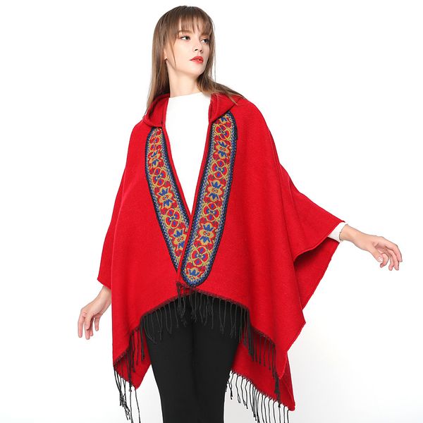 

national wind hat cape fork oversized shawl women's double warm scarf, Blue;gray