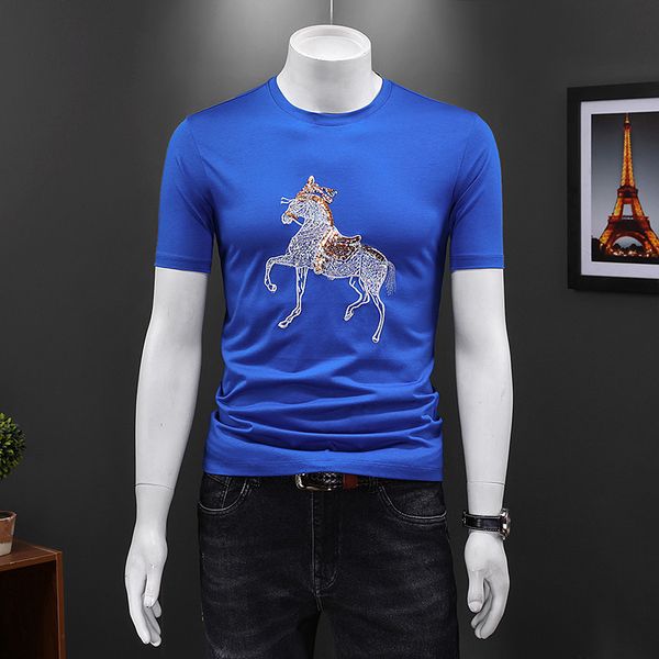 

fashion t shirts 2021 summer men's round neck short sleeve mercerized cotton casual loose sequin embroidery, White;black