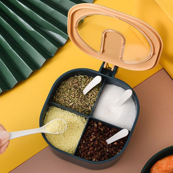 

storage bottles & jars 4 cells seasoning box with transparent flip lid,nordic simplicity style visible tank kitchen accessories