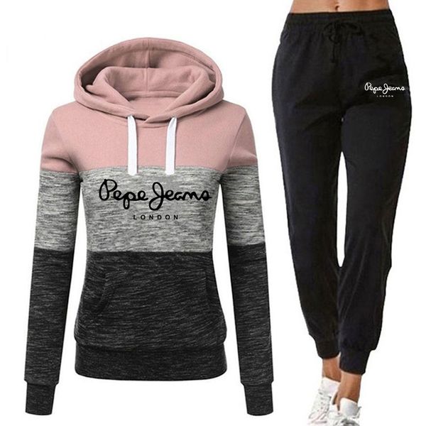

tracksuit winter 2 piece print hoodies+pants sweatshirt women sports suit hooded female jogging sportwear set, Gray