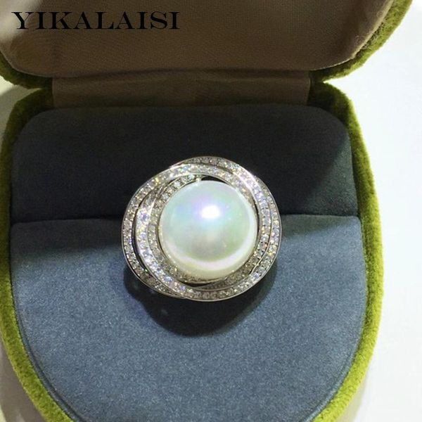 

sterling silver rings jewelry for women 12-13mm oblate natural freshwater pearl 2021 fine wholesales cluster, Golden;silver