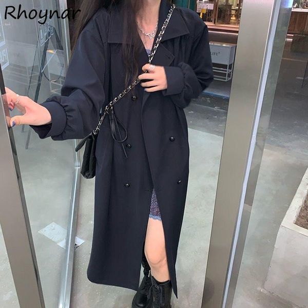 

women's trench coats women autumn cool leisure soft korean style vintage daily streetwear all-match teenager fashion simple tender clot, Tan;black