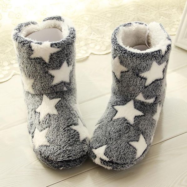 

boots winter boot women plush warm home slippers flock star pattern soft indoor floor non slip house 2021, Black