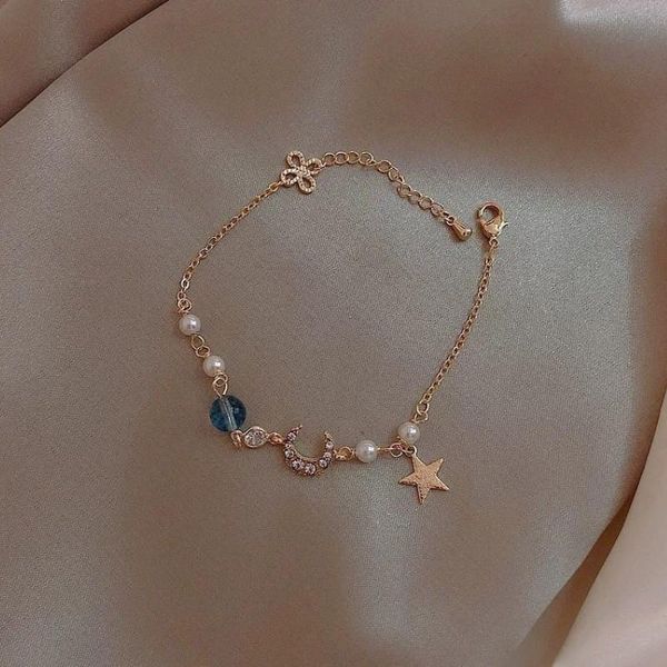 

link, chain vintage couple adjustable stars and moon bracelet for women bangles fashion jewelry, Black