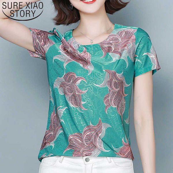 

summer short sleeve o-neck print blouse women korean loose slim shirt female 4xl large size blusas mujer 9067 210527, White