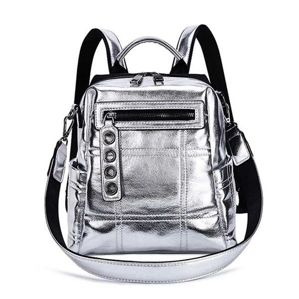 

nigedu glitter backpack women shoulder bag multifunction backpacks for teenage girls schoolbag female rucksack travel bag silver 211215