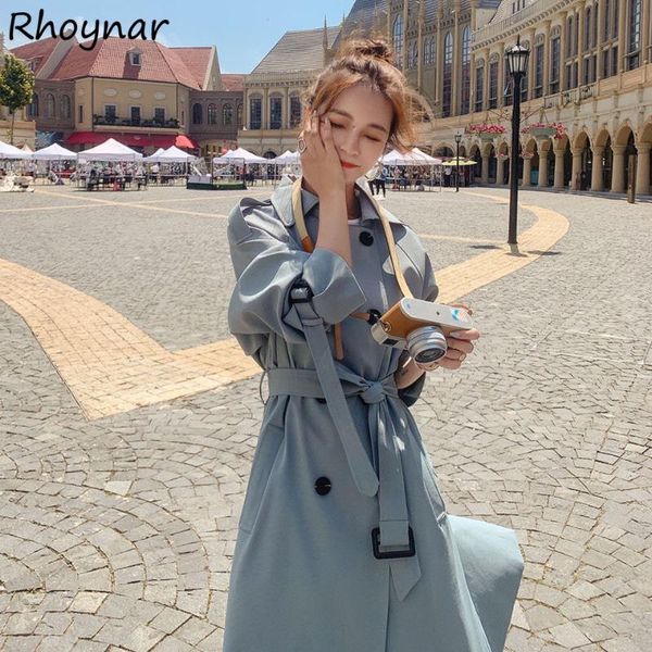 

women's trench coats women british style stylish solid street wear all match college outerwear turn down collar elegant comfort ins, Tan;black