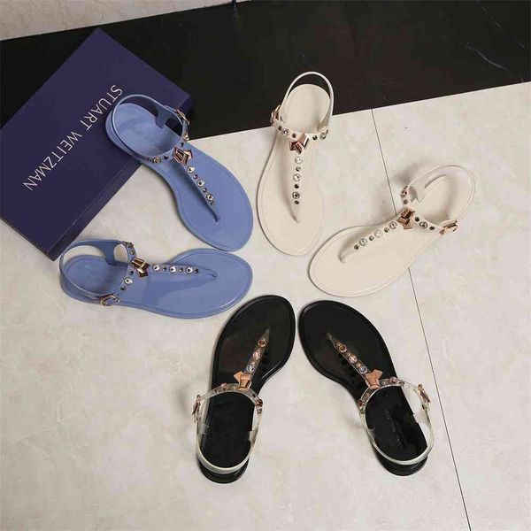 

80% off outlet store toe sandals flat bottom women's shoes jelly beach shoes drill rivet metal outdoor wear, Black