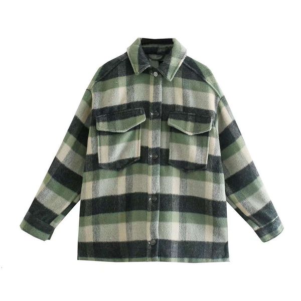 

plaid shirt coat women's autumn winter loose lapel casual tweed, Black;brown