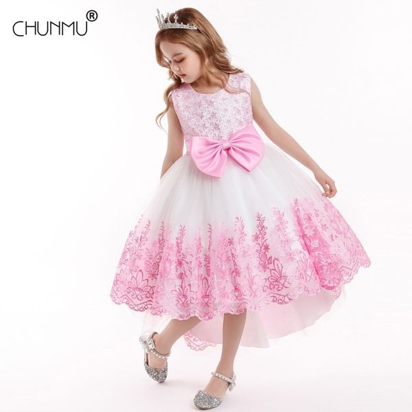 

flower baby girls dress lace embroidey bow princess birthday party children kids first communion performance costume 210508, Red;yellow