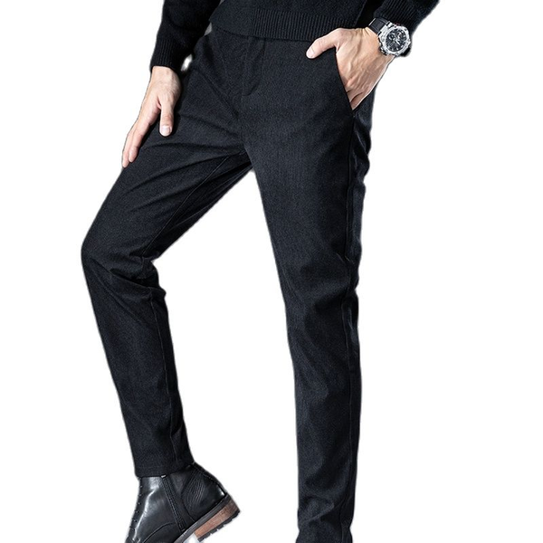 

men's pants menpants autumn/winter corduroy trousers straight tube casual + solid color zipper door three large size, Black