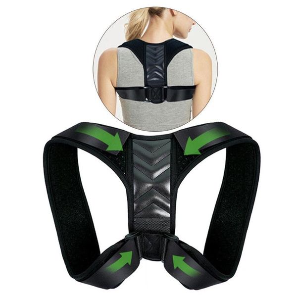

back brace support belt adjustable posture corrector clavicle spine shoulder lumbar correction trainer, Black;blue