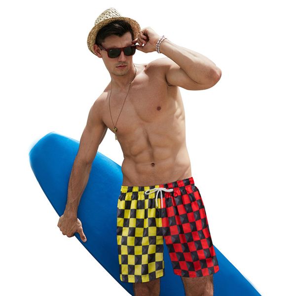 

men's shorts large beach pants summer plaid print loose european casual underpants, White;black