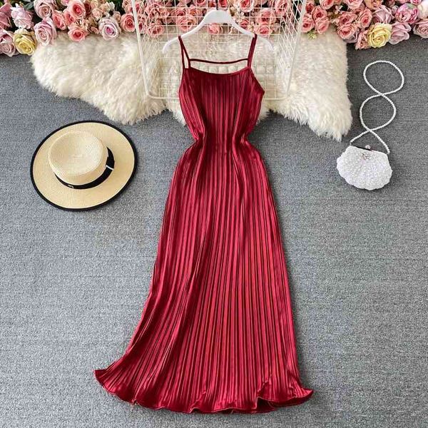 

casual dresses summer holiday beach dress womens hanging neck strapless a-line strap dress women elegant solid color pleated, Black;gray