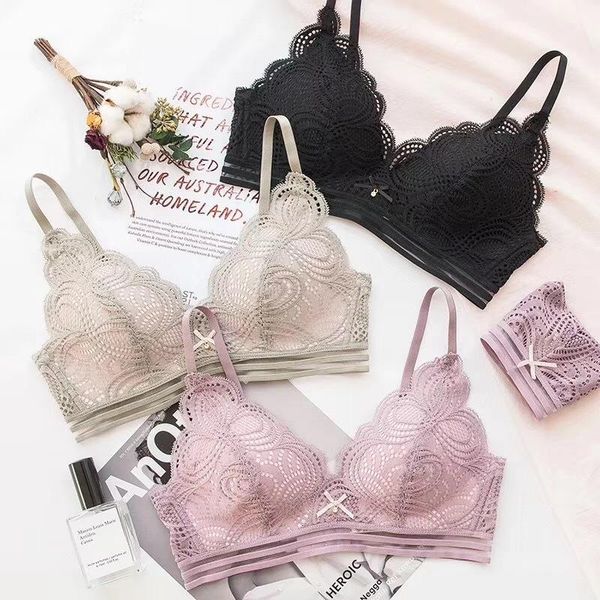 

bras sets mishi french style bralette seamless deep v lace girl wireless for women bra and panty set lingerie push up, Red;black