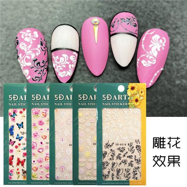 

stickers & decals 1pc 5d rose flower damask geometric pattern nail sticker plant design decoration art, Black