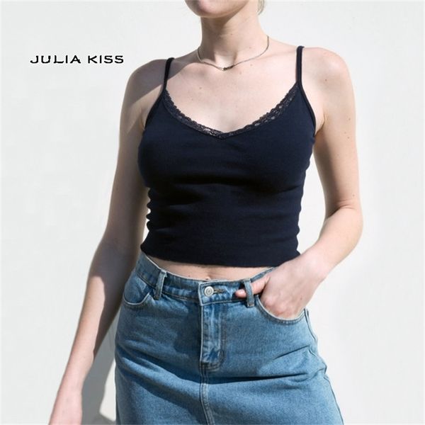 

women v-neck lightweight ribbed cotton camis with spaghetti straps and lace trimming 210401, White