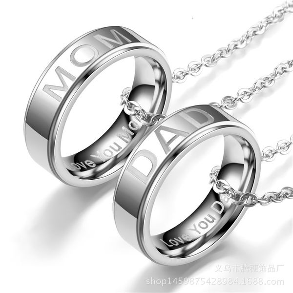 

love you dad mom mother's day gift fashion couple pendant necklace, Silver