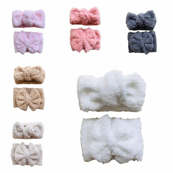 

hair accessories children's solid color knotted elastic hairband two piece set fashion warm teddy velvet infant headband kids, Slivery;white