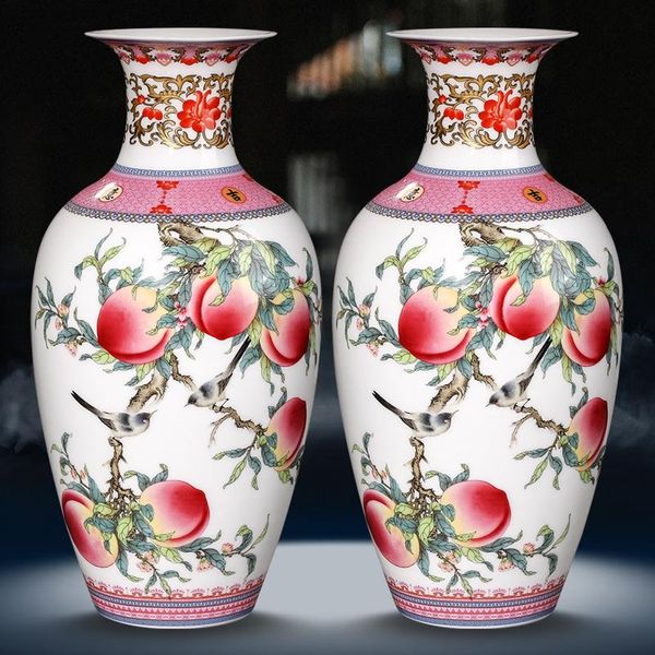 

jingdezhen ceramics famille rose peach pattern vase ornaments chinese living room wine cabinet antique home decoration vases