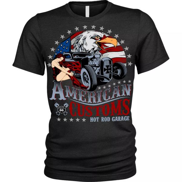 

american customs t-shirt rod garage pinup rockabilly classic use, White;black