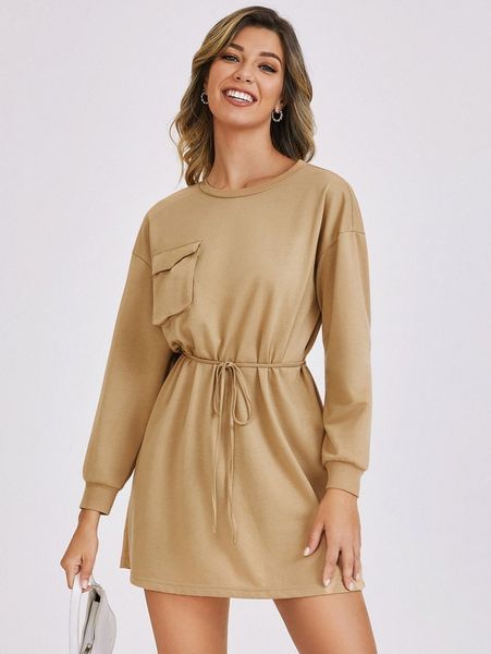 

flap pocket drop shoulder sweatshirt dress w2tu#, White;black