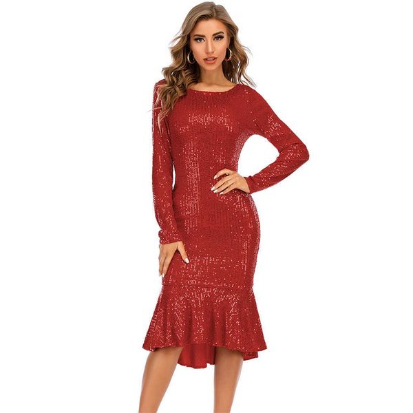 

luxury party evening dress casual long sleeve sequin dr's wear, Black;gray