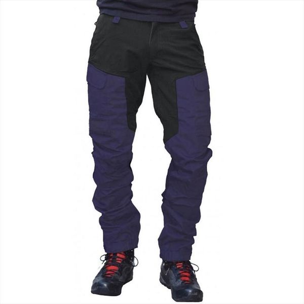 

casual fashion color block women pant multi pockets elastic waist sports long cargo work trousers joggers streetwear, Black