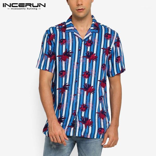 

men's casual shirts incerun hawaiian shirt printing short sleeve lapel beach breathable summer streetwear camisas 2021 vacation b, White;black