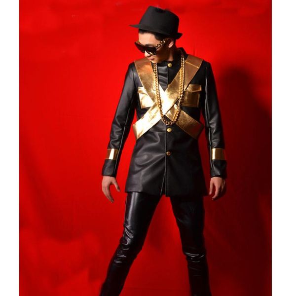 

men's jackets custom made men pu leather suit jacket male streetwear fashion hip hop casual coat stage show costume dancer singer cloth, Black;brown