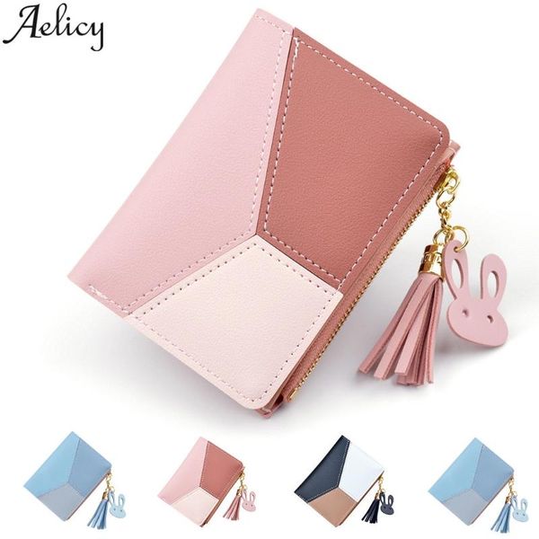 

wallets aelicy 2021 tassel women wallet for small luxury zipper patchwork leather short and purses carteira feminina, Red;black