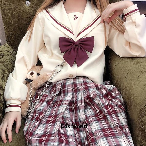 

clothing sets [xurasame] girls of women japanese summer high waist upholstered plaid skirts for jk school uniform students towels, White