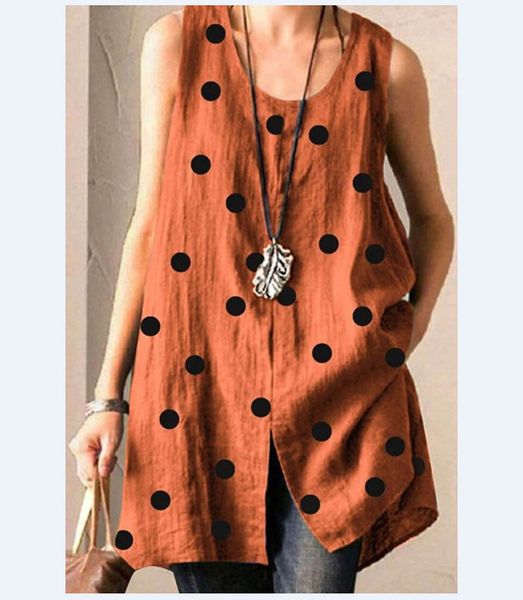 

fashion t-shirts 2021 new women's sleeveless dot print stitched split vest, White