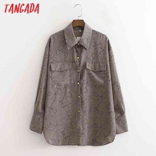 

women oversized flowers print blouse pocket long sleeve chic female casual loose shirt blusas 1d110 210416, White