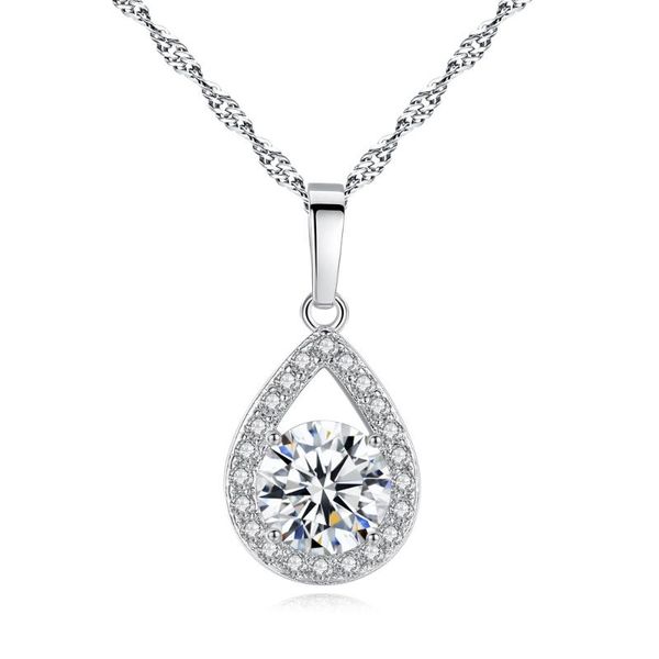 

pendant necklaces luxurious necklace water drop shape clear zircon with tiny cubic cz jewelry water-wave chain lady wedding party, Silver