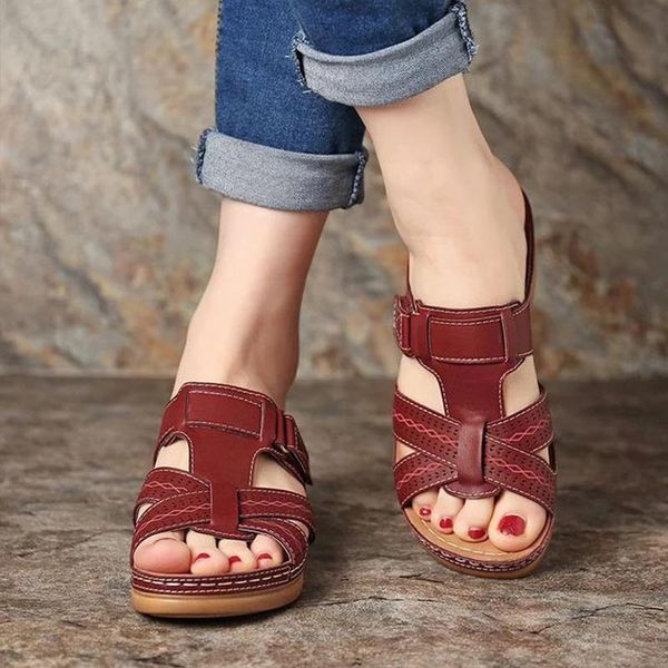 

slippers drop summer platform open toe hook loop woman cross casual beach shoes female sewing hollow out slides, Black